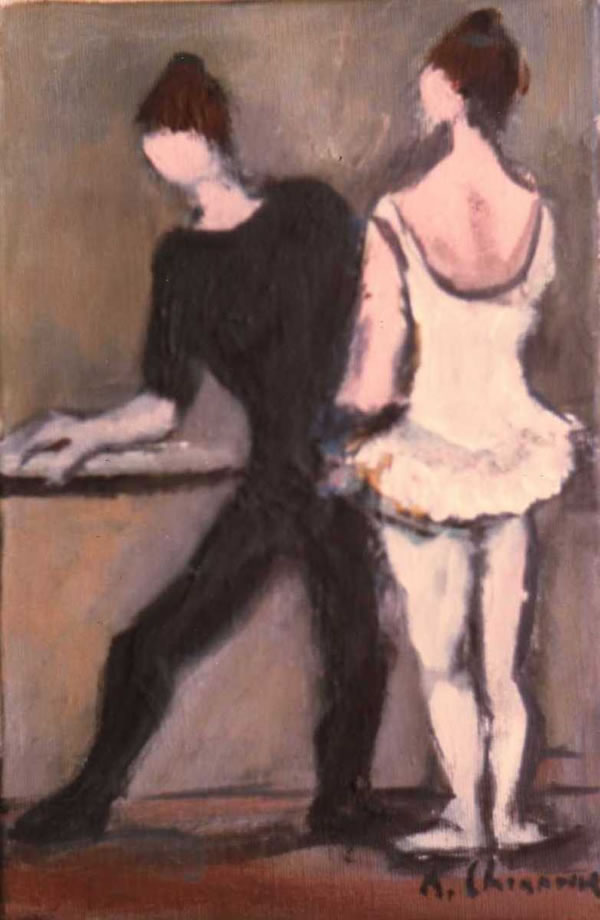 Ballerine in bianco e nero, 1984, olio su tela, cm 30x20, Napoli collezione Grande